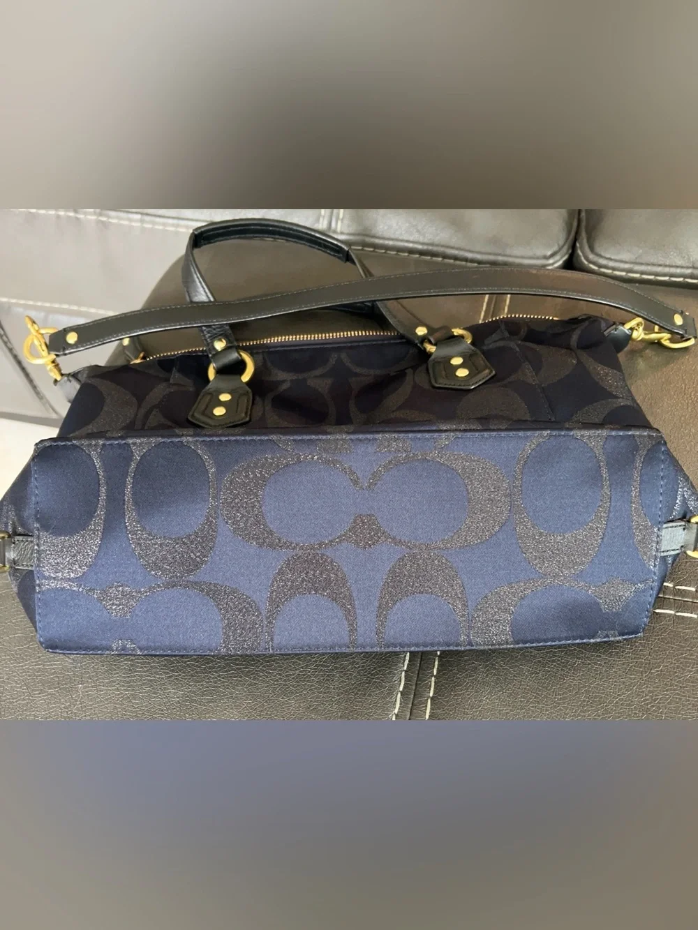 Coach Campbell Signature Metallic Satchel Navy Blue Black F26246